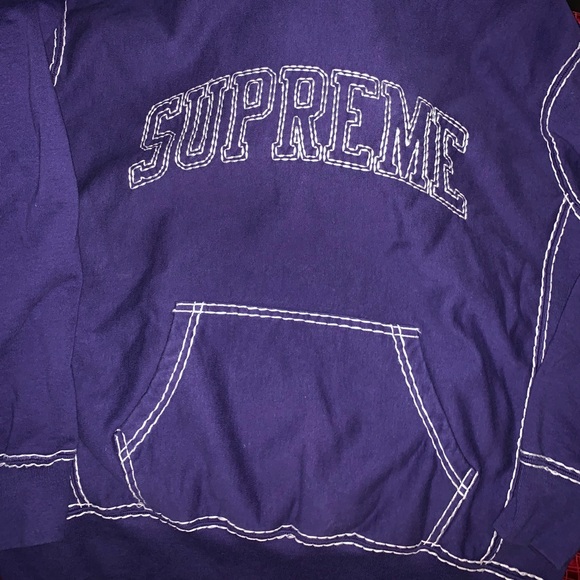 SUPREME BIG STITCH HOODIE DARK NAVY SIZE LARGE